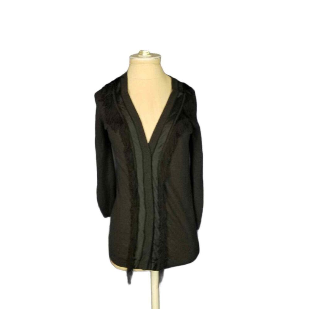 Nanette Lepore Women's Black Fringed Cardigan Sweater xs